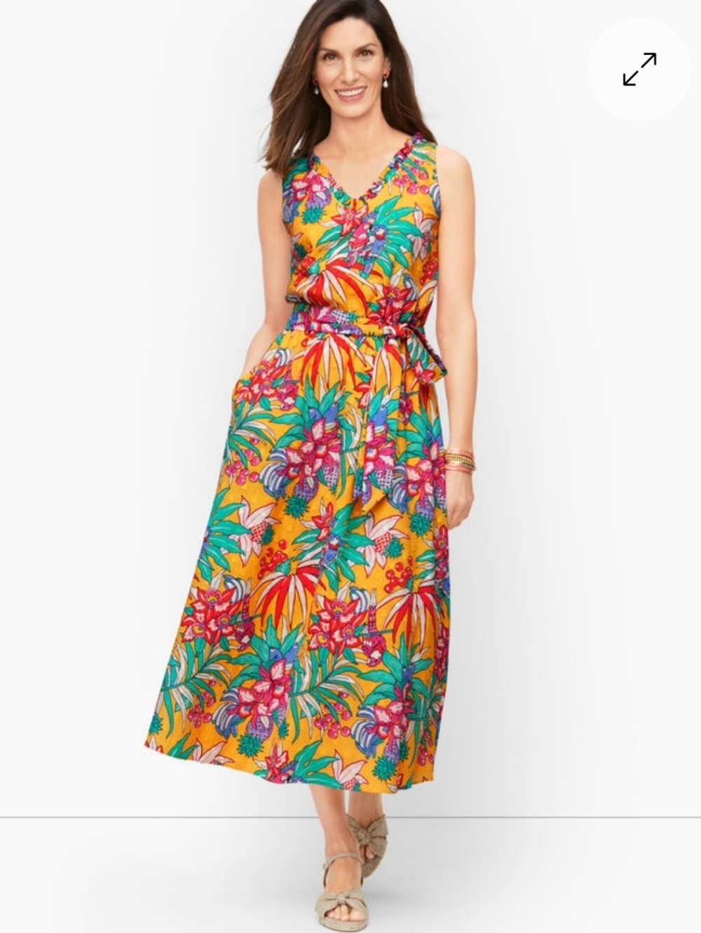NWT Talbot Smoked Belted Fit And Flare Tropical Floral Sleeveless Dress